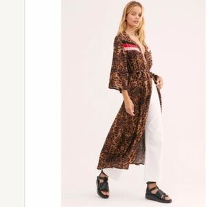 Free People x NFC Leopard Stripe Belt Waist Tie Duster Kimono Maxi One Size